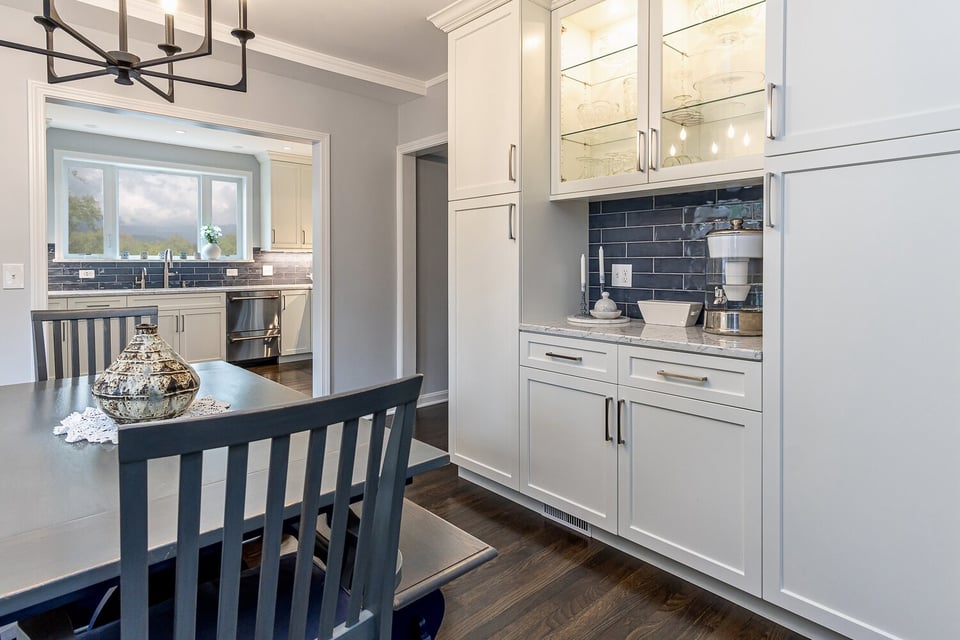 kitchen renovation featuring recessed lighting and modern layout by Chagrin River Company in Bainbridge, OH